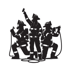 Firefighters group pose silhouette vector 
illustration 