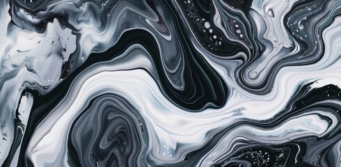 High-resolution image capturing the intricate patterns of a monochrome marble texture with waves of black, white, and gray, ideal for elegant backgrounds or creative graphic design elements