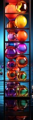 Vibrant glass spheres on shelves