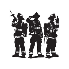 Firefighters group pose silhouette vector 
illustration 