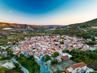 Omodos drone panoramic view, Cyprus