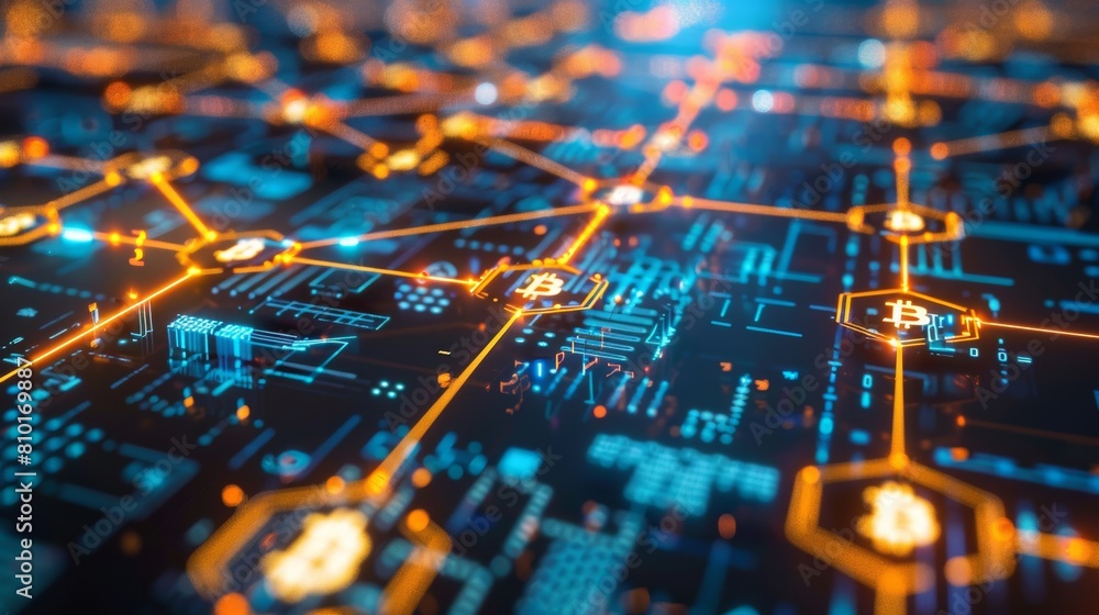 Poster vivid 3d rendering of blockchain technology with glowing connections