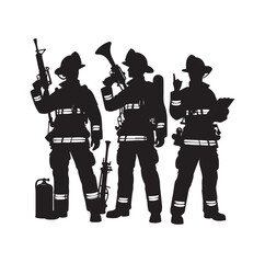 Firefighters group pose silhouette vector 
illustration 