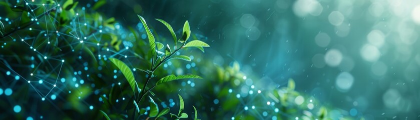 Close-up of raindrops on green leaves with a blurred background.