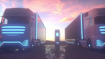 Futuristic Technology Concept: Autonomous Semi Truck with Cargo Trailer. Futuristic logistic concept - Powered by Adobe