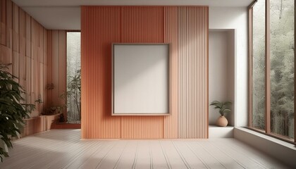 Modern home empty living room interior and panoramic window on tropics
