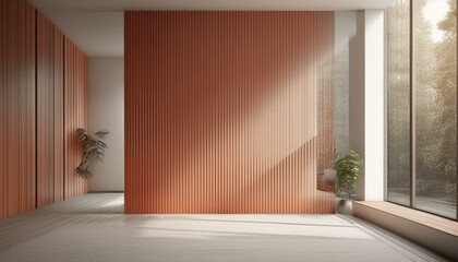 Modern home empty living room interior and panoramic window on tropics