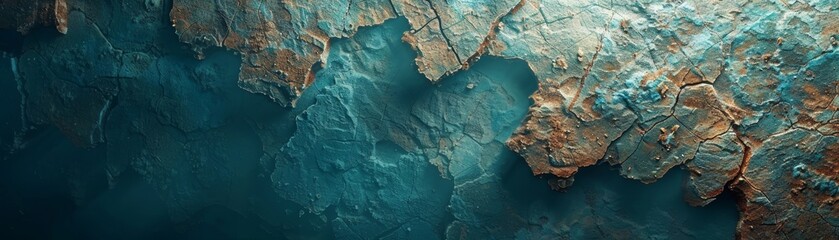 Fototapeta premium Teal and copper abstract painting.