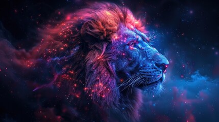 vector image of leo horoscope sign in twelve zodiac with galaxy stars background