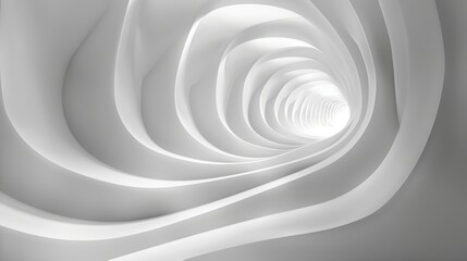 The image is a black and white photo of a tunnel. The tunnel is made of smooth, curved walls, and it is lit by a bright light at the end of the tunnel.