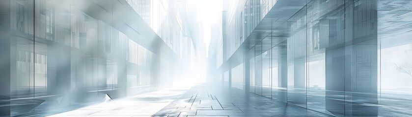 Obraz premium The image is a blue and white abstract background with a bright light in the center. It is an abstract representation of a city.