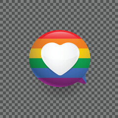 Chat bubble with lgbt flag colors. Rainbow flaga and a symbol of heart. Vector illustration. © Yas