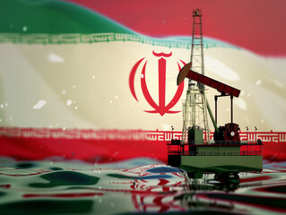 oil drilling platform with iran flag