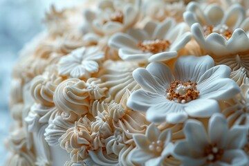 Close Up of a Wedding Cake Decorated With Flowers