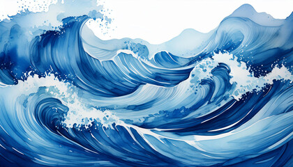 bstract blue watercolor ocean waves with dynamic motion and splash