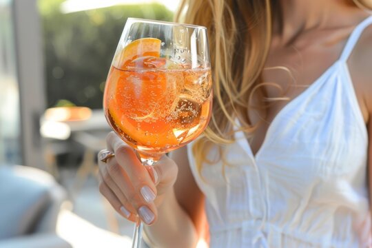 Woman Holding Glass of Wine With Orange Slice