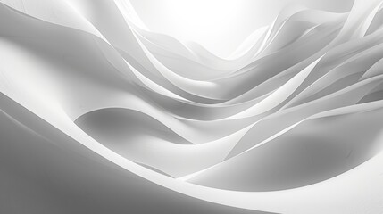The image is a white abstract background with soft waves and shadows