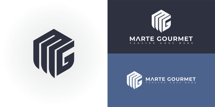 Abstract initial hexagon letter MG or GM logo in black color isolated on multiple background colors. The logo is suitable for business and consulting company icon logo design inspiration templates.