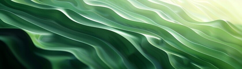 Obraz premium The image is an abstract painting with a green, wavy pattern. It is reminiscent of the ocean or rolling hills.