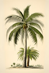 Obraz premium Vintage illustration of a palm tree, nice palm tree vintage illustration