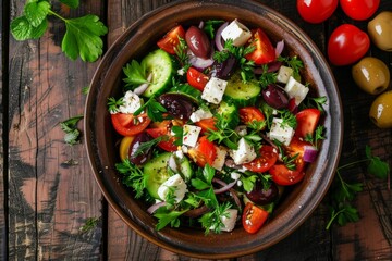 Fresh Greek Salad With Tomatoes, Cucumbers, Olives, and Feta