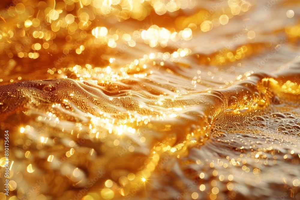 Poster this image features an undulating golden fabric awash with sparkles and reflective lights