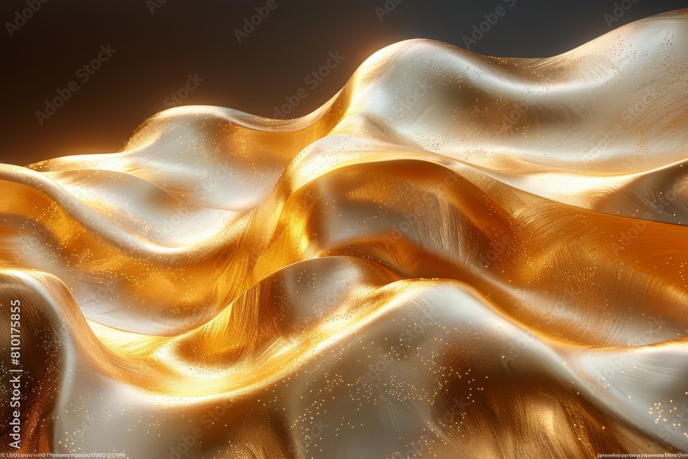 Poster an artistic blend of gold and white waves creating a visual of richness and purity, with a touch of 