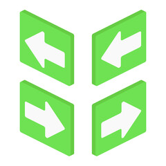 isometric exit entrance arrow sign set green isolated on transparent background vector flat illustration