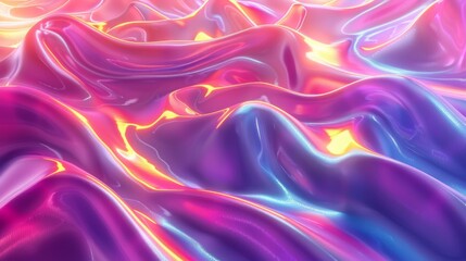 Obraz premium Abstract Holographic iridescent rainbom Y2K fluid background. Lliquid gradient waves surface futuristic texture.Mental health holo modern aesthetic. Trendy Brutalism