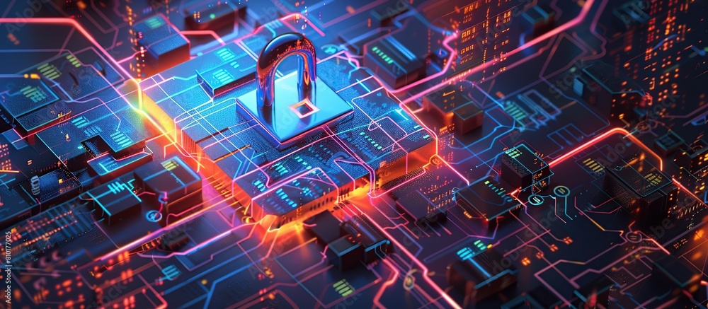 Poster Visualization of a secure network infrastructure with digital transactions. Cyber security.