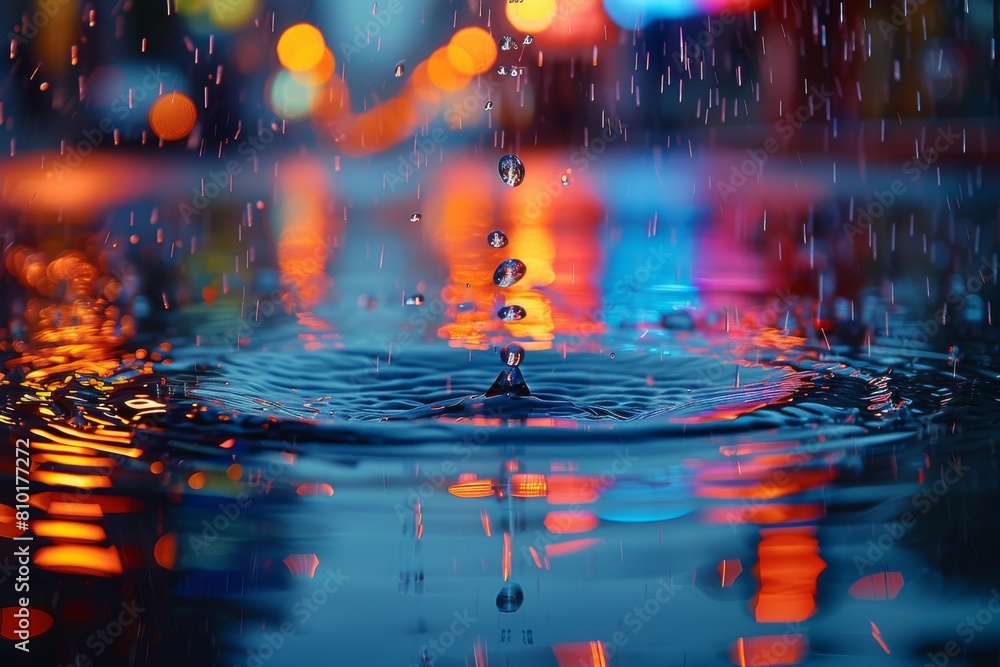 Aufkleber vibrant image of water droplets creating ripples on the surface with a colorful blurred background i