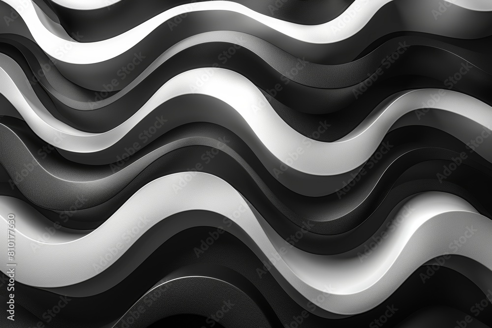 Poster this image shows a fluid and dynamic pattern of black and white wavy lines giving a sense of motion 