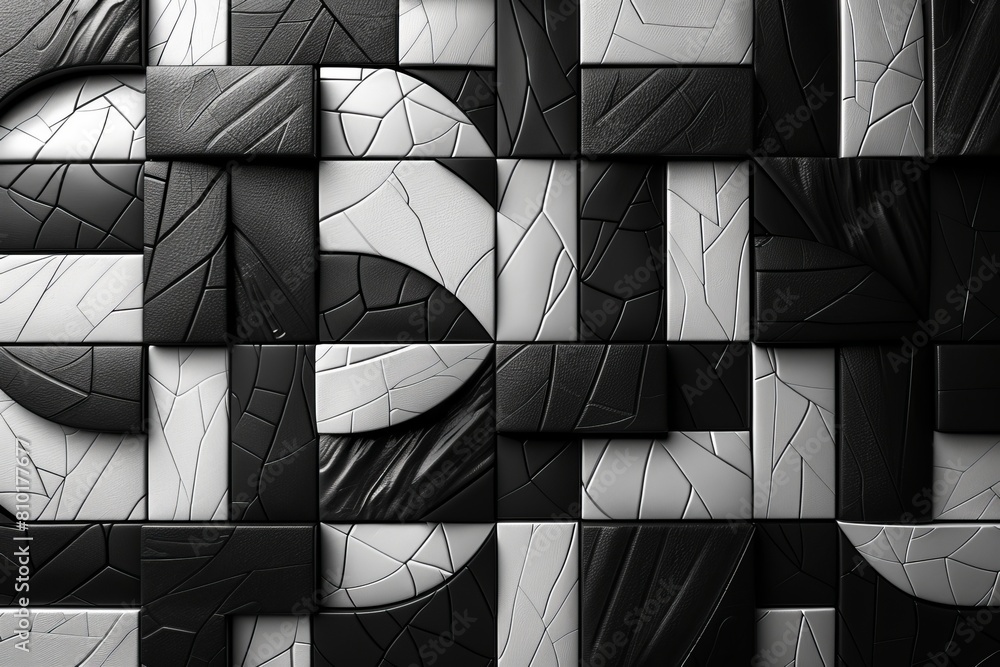 Aufkleber abstract art with a combination of various black and white geometric tiles forming artistic patterns
