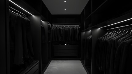 Bare, uncluttered closet displayed in a monochrome color scheme, reflecting a sophisticated and streamlined look