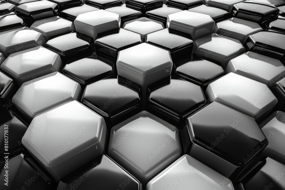 Poster a monochromatic image displaying a close-up of a seamless hexagonal pattern providing a modern and a
