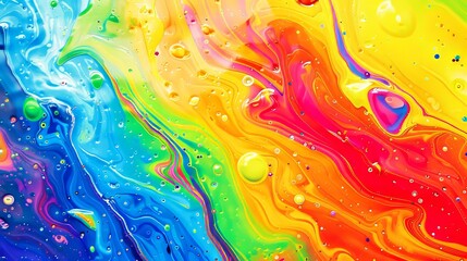 A colorful abstract painting with drops of liquid.