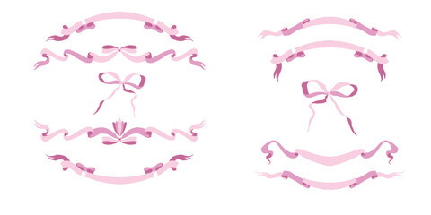 Set of pink bows and ribbons for decoration vector illustration