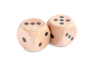 Two wooden game dices isolated on white