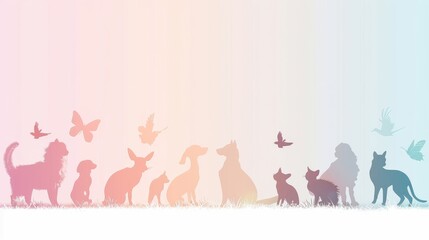 Naklejka premium A colorful background with a variety of animals, including dogs, cats, and birds