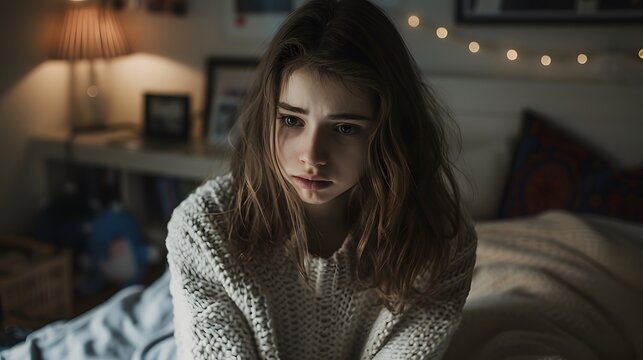 a girl feeling heart broken and sad sitting in her room