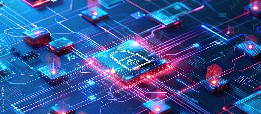 Poster Cyber security digital abstract tech design Online safety secure network visualization.