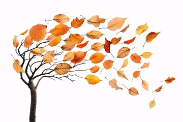 Falling autumnal leaves from a tree, depicting the seasonal transition and the eternal cycle of life