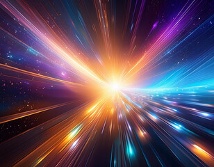 Abstract image of a bright light explosion in space with vibrant rays