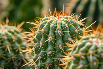 Fototapeta premium Detailed close-up of cactus spikes, highlighting their coarse texture and geometric motifs