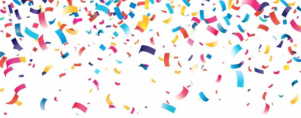 Festive illustration featuring a burst of colorful confetti pieces scattered across a pure white background, conveying a sense of celebration and joy ideal for various festive occasions