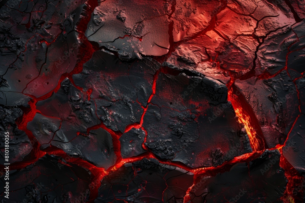 Poster stunning microstock image displaying the intricate details of a molten lava flow, with glowing red c