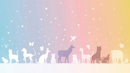 A colorful poster of various animals, including cats, dogs, and birds