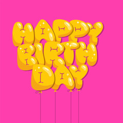 Fototapeta premium Vector flat hand drawn balloon text of Happy Birthday on the pink background. Concept of celebration and happy birthday holiday. Typography poster template.