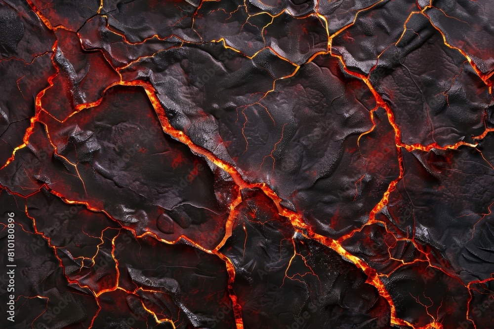 Aufkleber high-resolution image capturing the intricate patterns of glowing lava cracks on a dark, charred sur