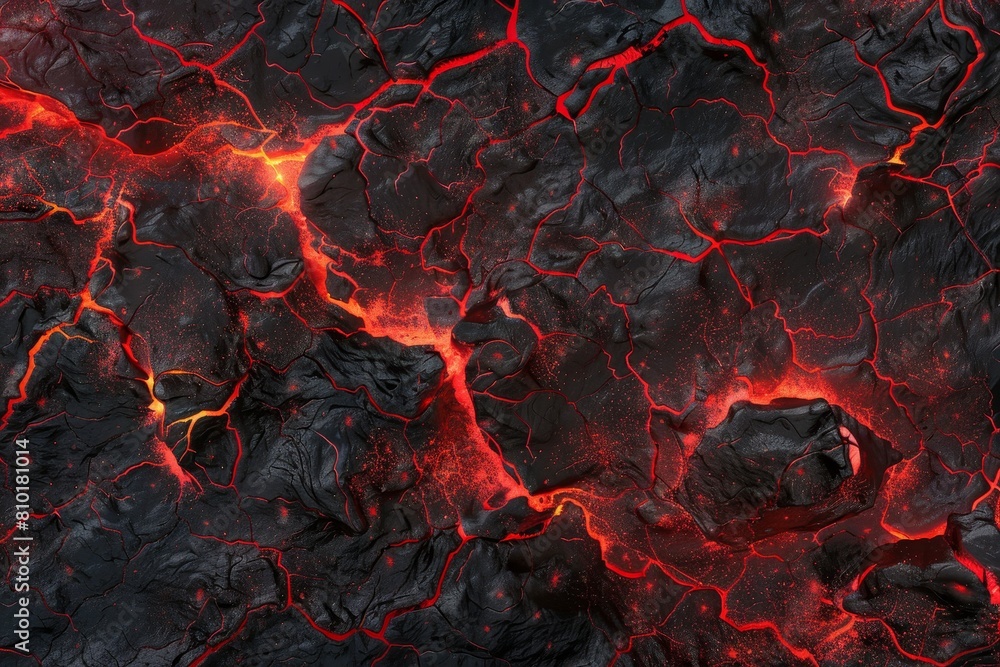 Poster detailed, high-resolution image displaying the vivid textures and intense red glow of molten lava fl
